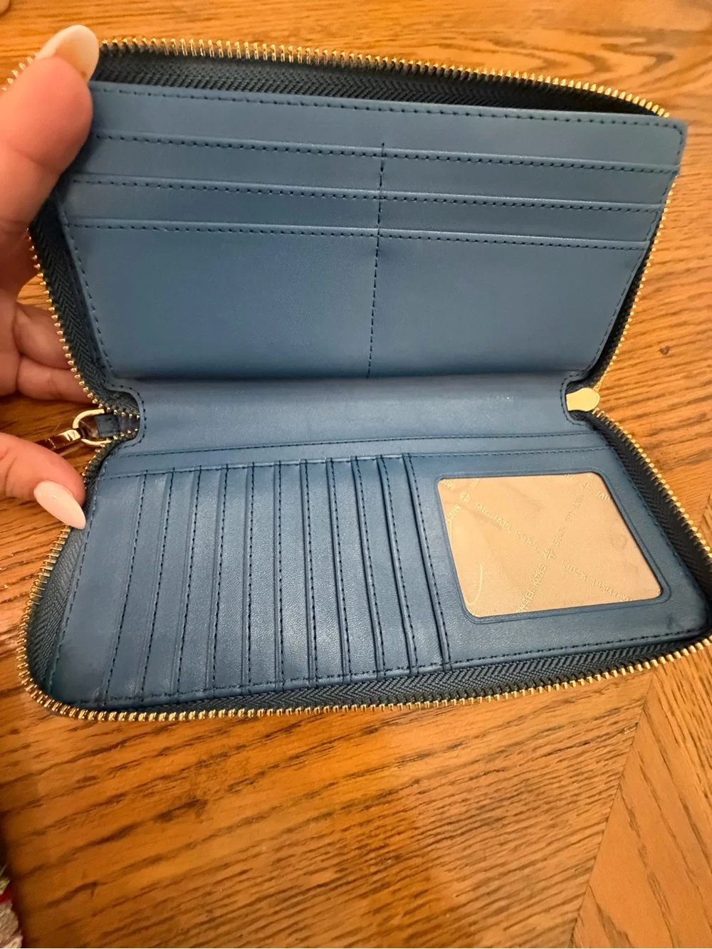 NWOT Michael Kors Blue Pebbled Leather Zip-Around Wristlet Wallet